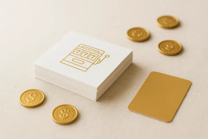 Stack of casino bonus vouchers and reward cards with gold coins