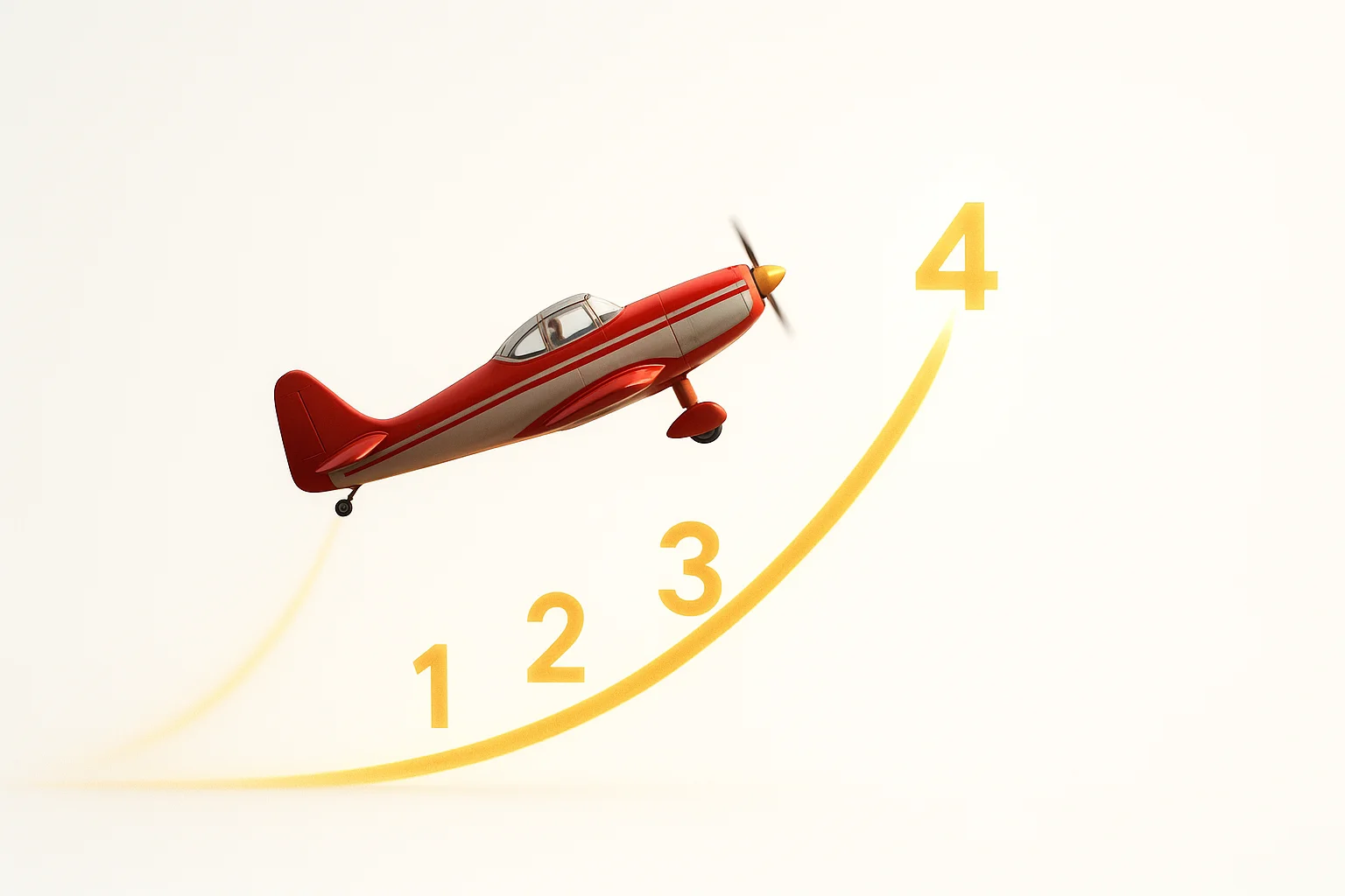 Plane ascending with glowing multiplier curve on white background