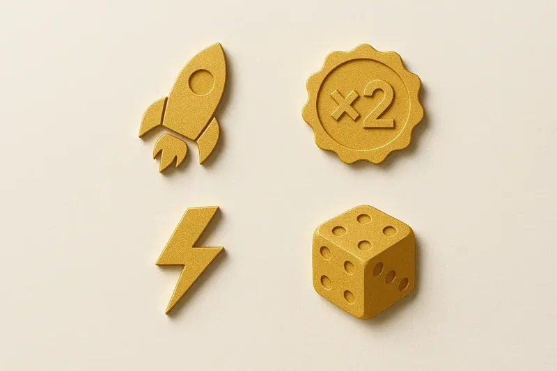 Grid of instant game symbols on cream linen background