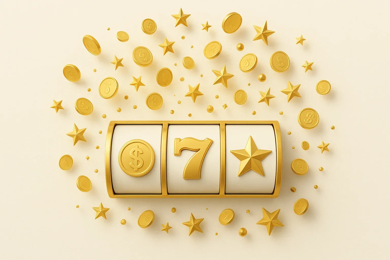 Luxury Slot Win Colorful slot machine reels with gold symbols, coins, and exploding stars